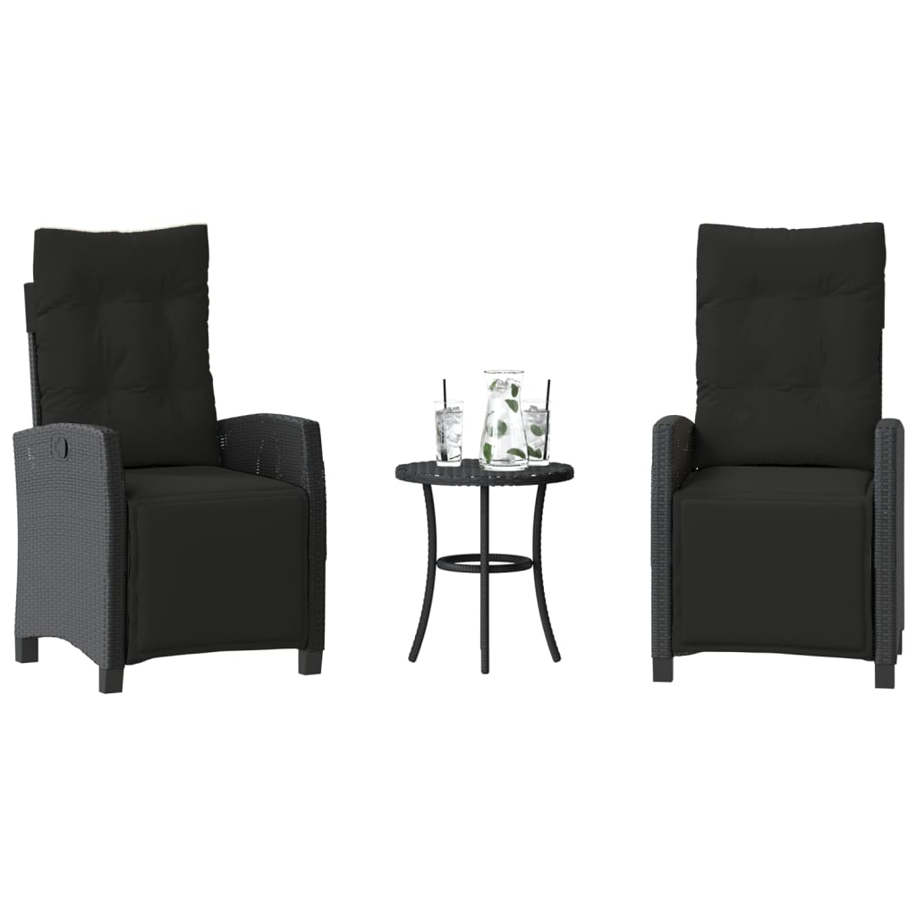 vidaXL 3-tlg. Bistro-Set mit Kissen Schwarz Poly Rattan