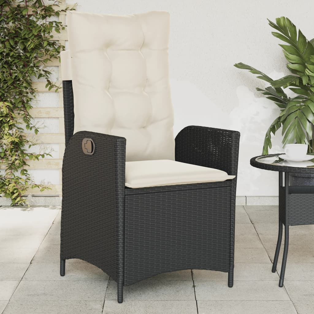 vidaXL Gartensessel Verstellbar mit Kissen Schwarz Poly Rattan