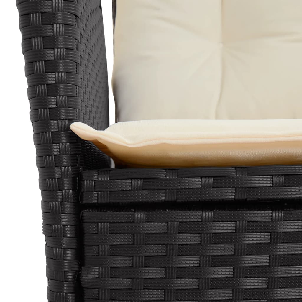 vidaXL Gartensessel Verstellbar mit Kissen Schwarz Poly Rattan
