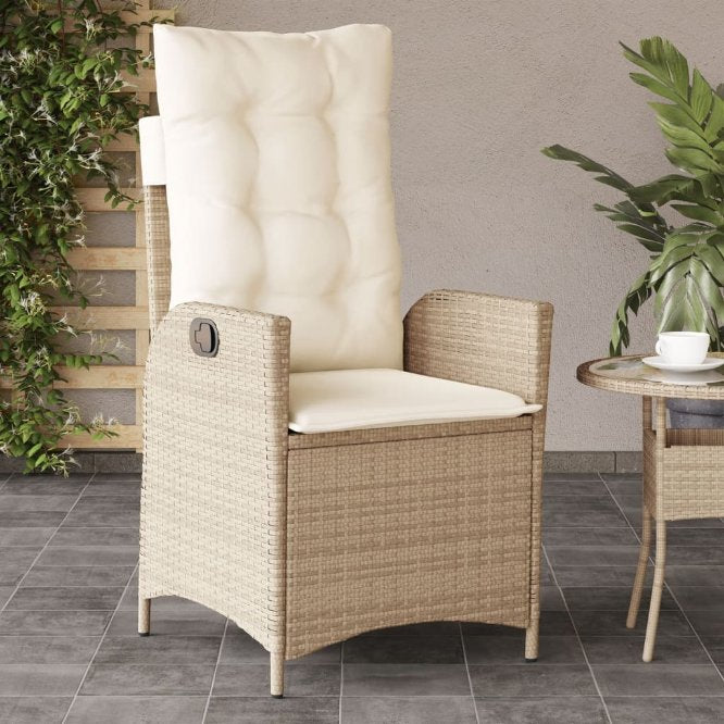 vidaXL Gartensessel Verstellbar mit Kissen Schwarz Poly Rattan
