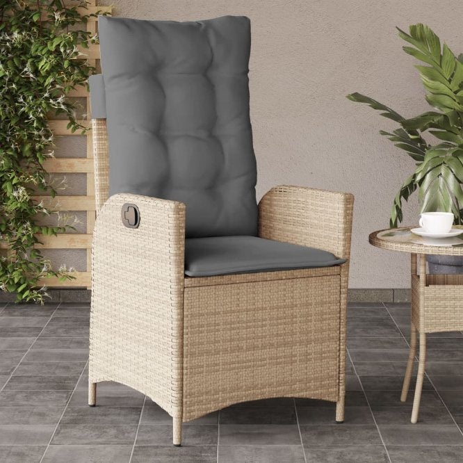 vidaXL Gartensessel Verstellbar mit Kissen Schwarz Poly Rattan