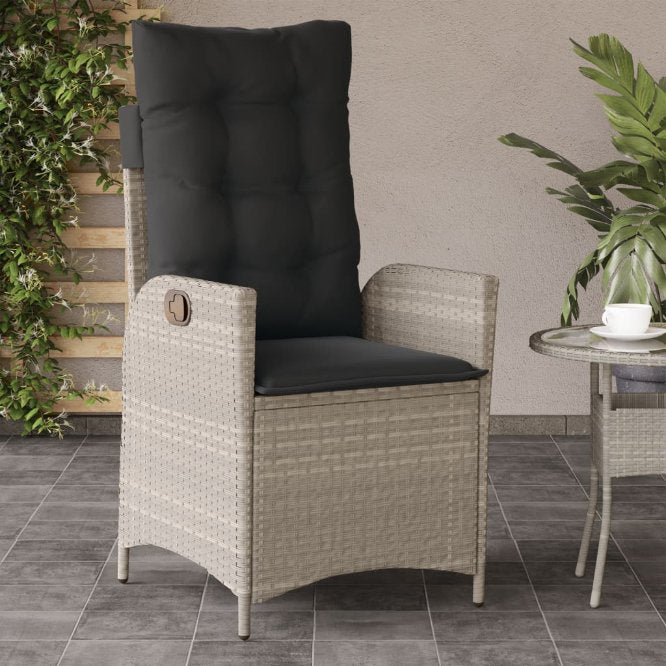 vidaXL Gartensessel Verstellbar mit Kissen Schwarz Poly Rattan