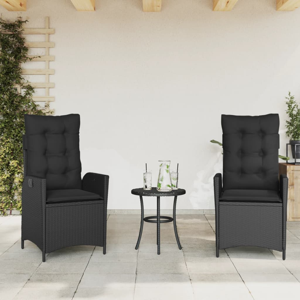 vidaXL Gartensessel Verstellbar mit Kissen Schwarz Poly Rattan