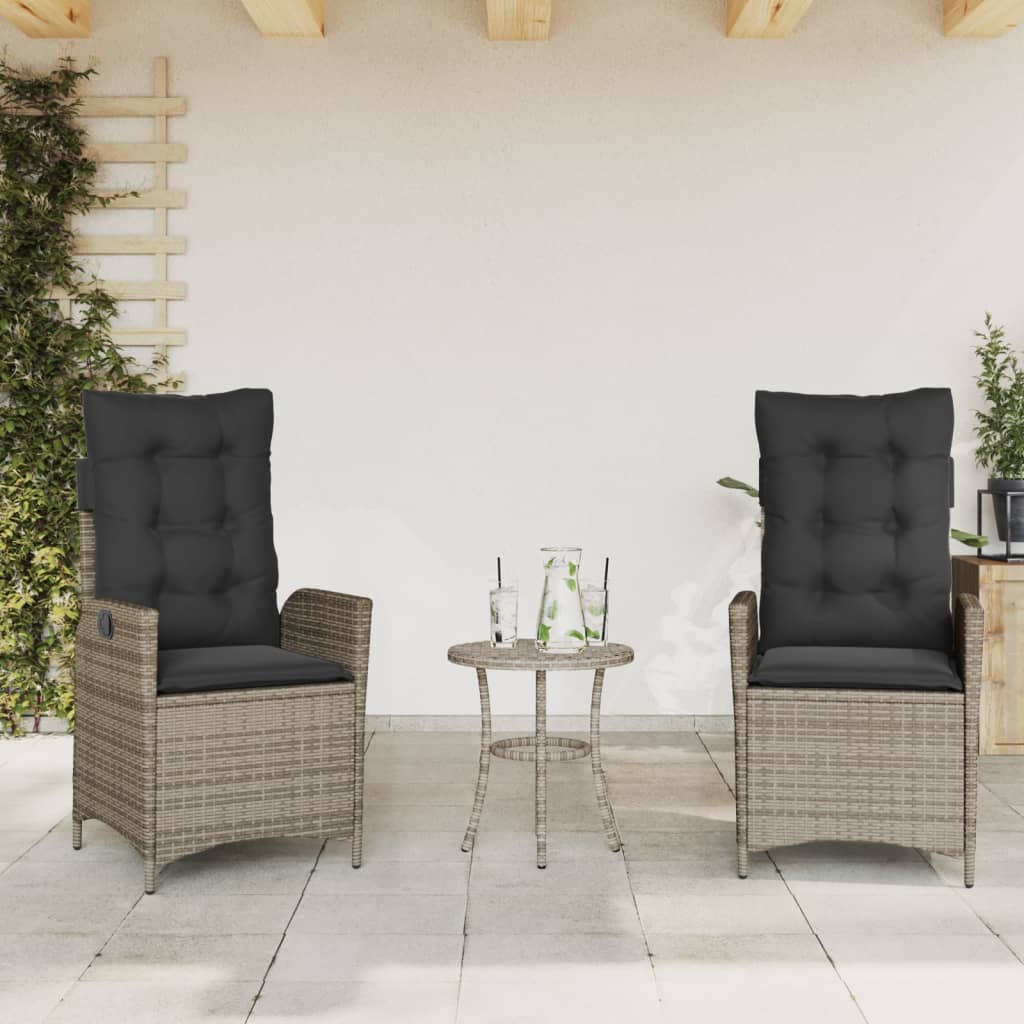 vidaXL Gartensessel Verstellbar mit Kissen Schwarz Poly Rattan