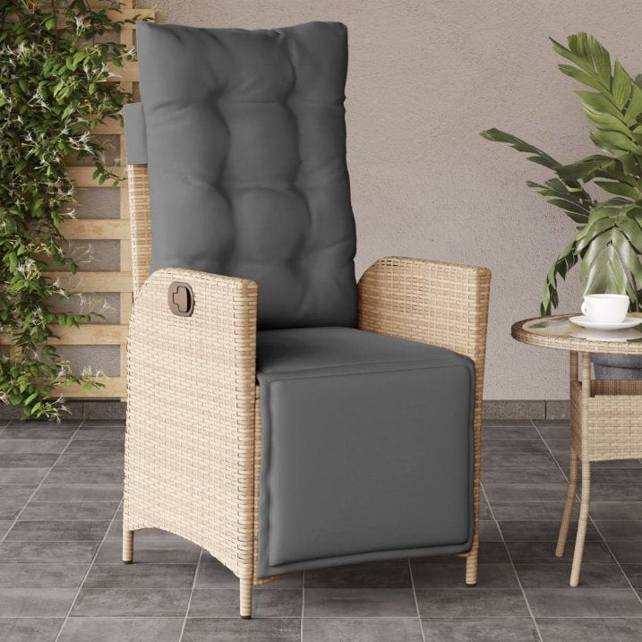 vidaXL Gartensessel Verstellbar mit Kissen Schwarz Poly Rattan