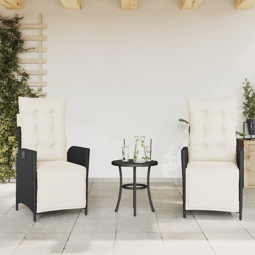 vidaXL Gartensessel Verstellbar mit Kissen Schwarz Poly Rattan