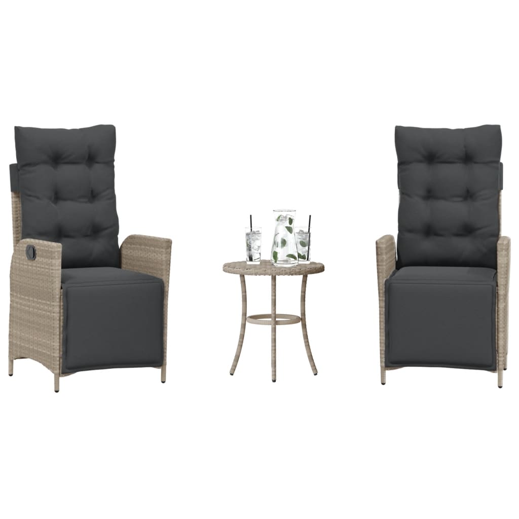 vidaXL 3-tlg. Bistro-Set mit Kissen Schwarz Poly Rattan