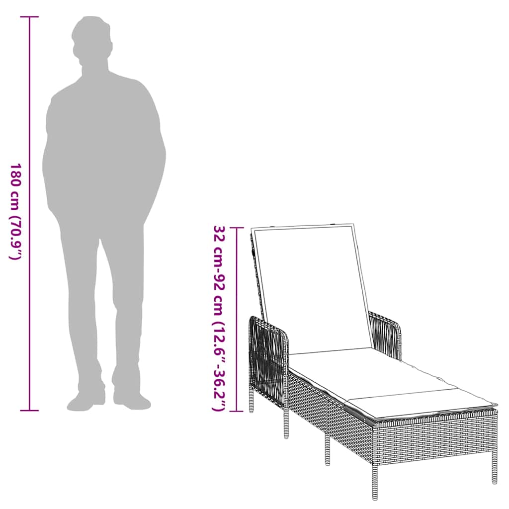 vidaXL Sonnenliege Schwarz und Cremeweiß 55 x 200 x 92 cm Poly-Rattan