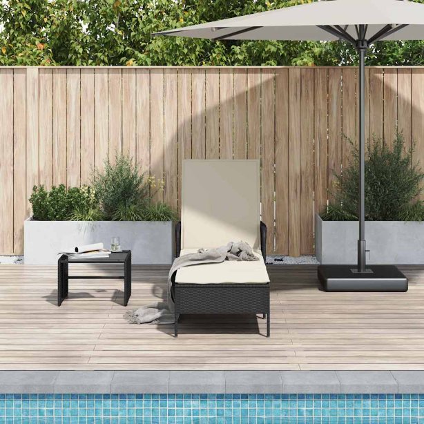 vidaXL Sonnenliege Schwarz und Cremeweiß 55 x 200 x 92 cm Poly-Rattan