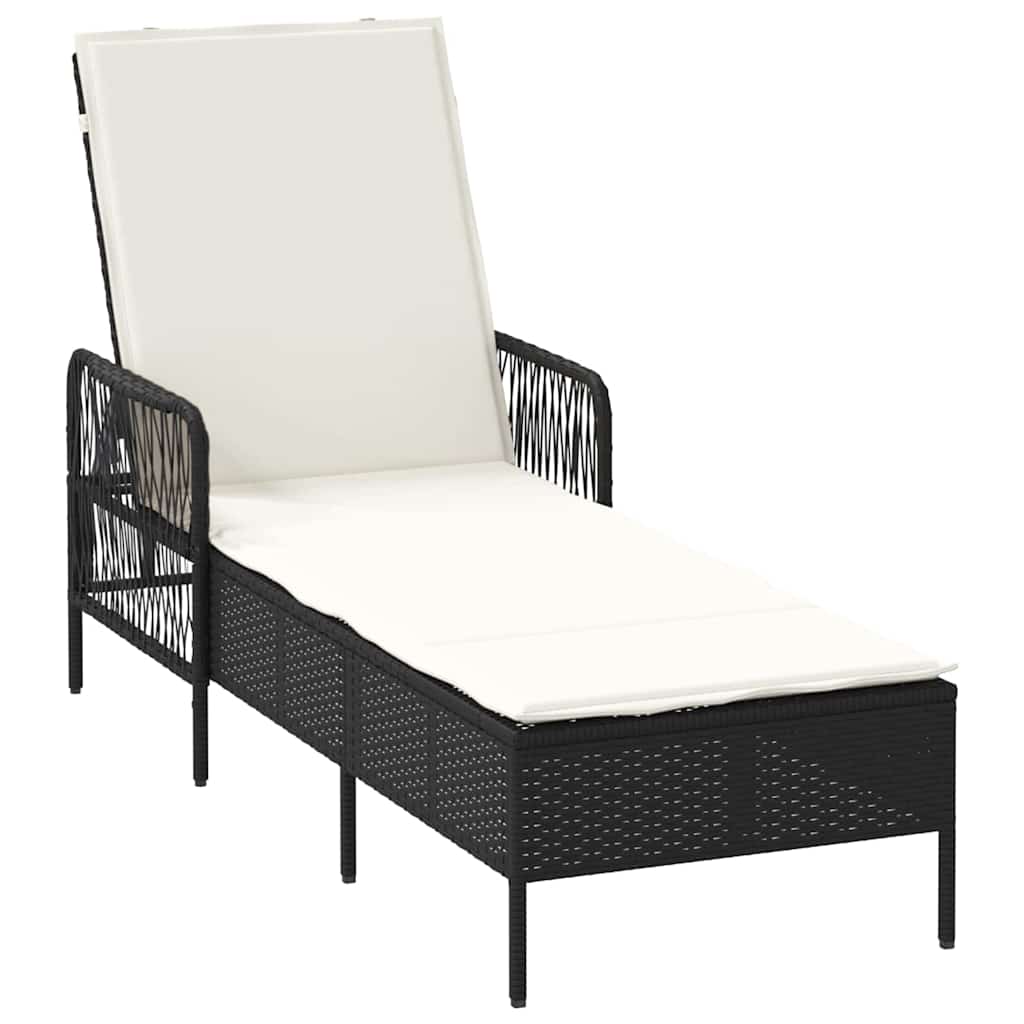 vidaXL Sonnenliege Schwarz und Cremeweiß 55 x 200 x 92 cm Poly-Rattan