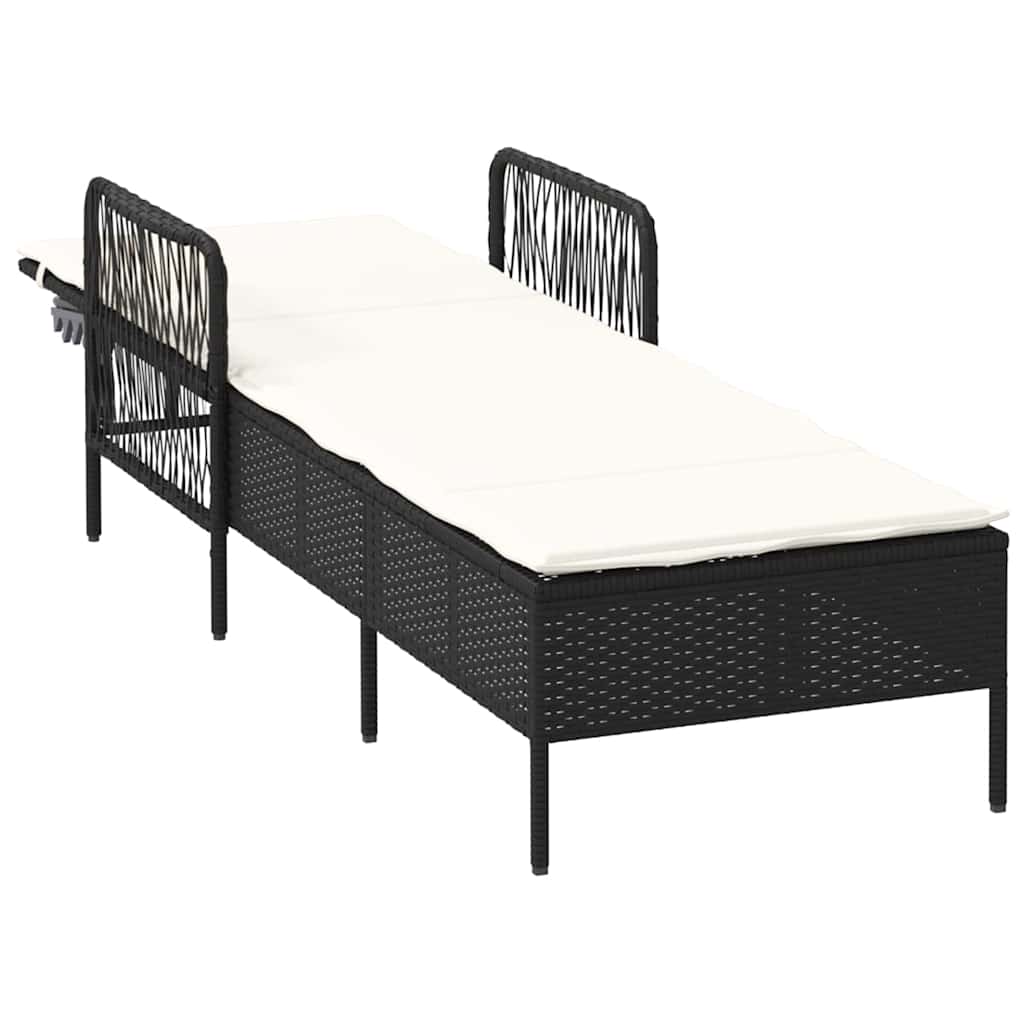 vidaXL Sonnenliege Schwarz und Cremeweiß 55 x 200 x 92 cm Poly-Rattan