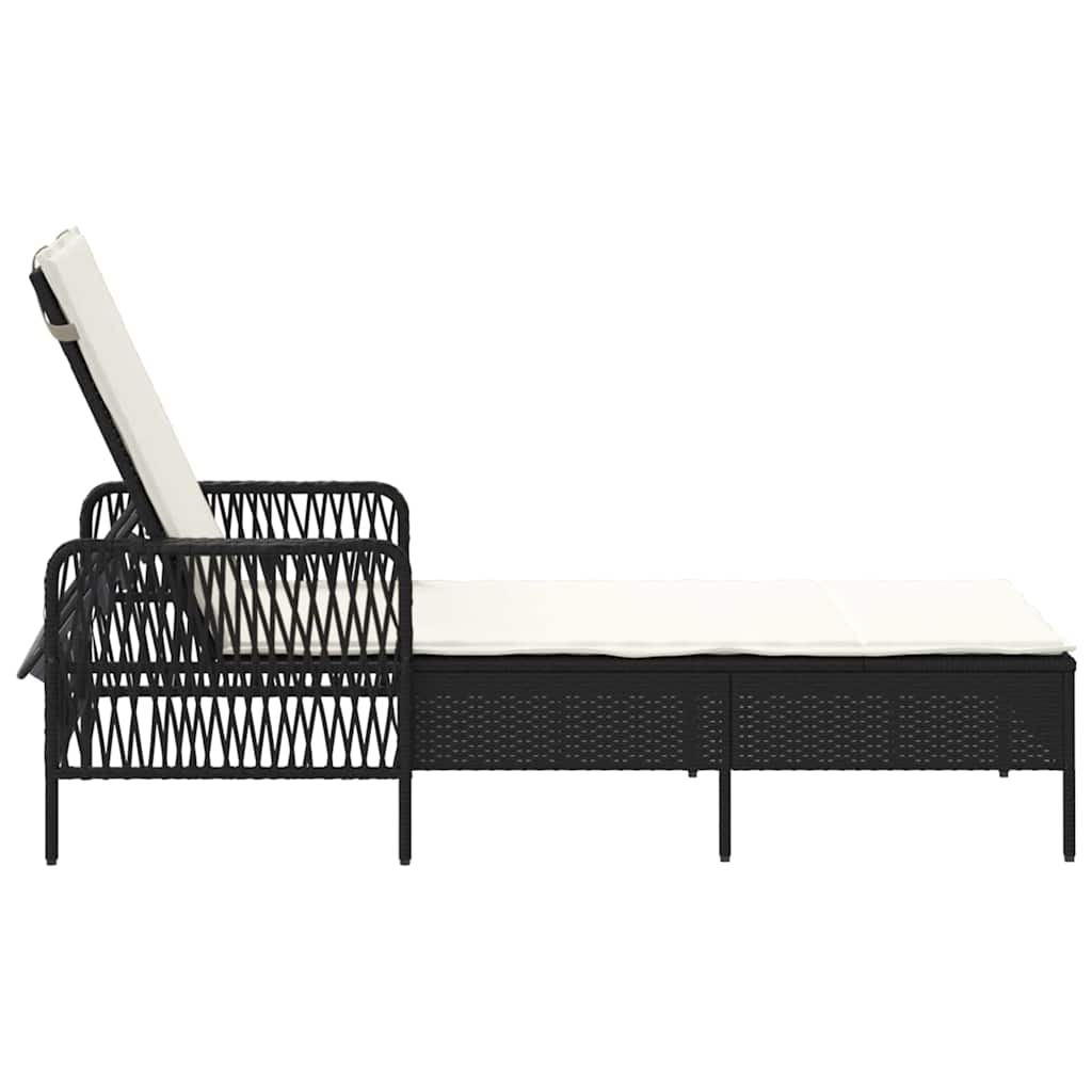 vidaXL Sonnenliege Schwarz und Cremeweiß 55 x 200 x 92 cm Poly-Rattan