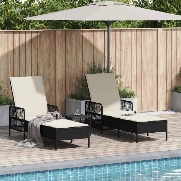 vidaXL Sonnenliege Schwarz und Cremeweiß 55 x 200 x 92 cm Poly-Rattan