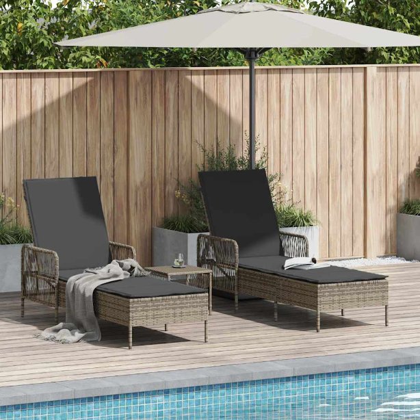 vidaXL Sonnenliege Schwarz und Cremeweiß 55 x 200 x 92 cm Poly-Rattan