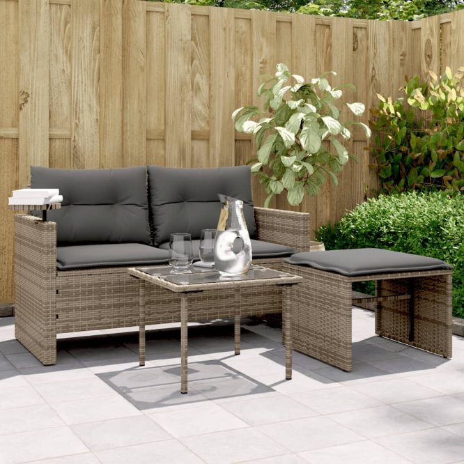 vidaXL 3-tlg. Garten-Sofagarnitur mit Kissen Schwarz Poly Rattan