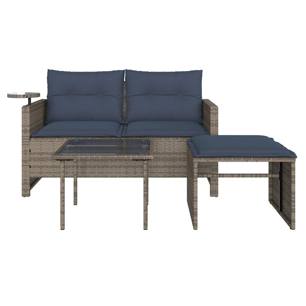 vidaXL 3-teiliges Gartensofa-Set mit Kissen, grau, Polyrattan