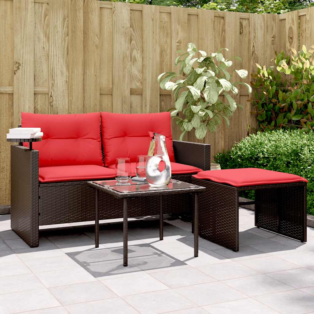 vidaXL 3-teiliges Gartensofa-Set mit Kissen, grau, Polyrattan