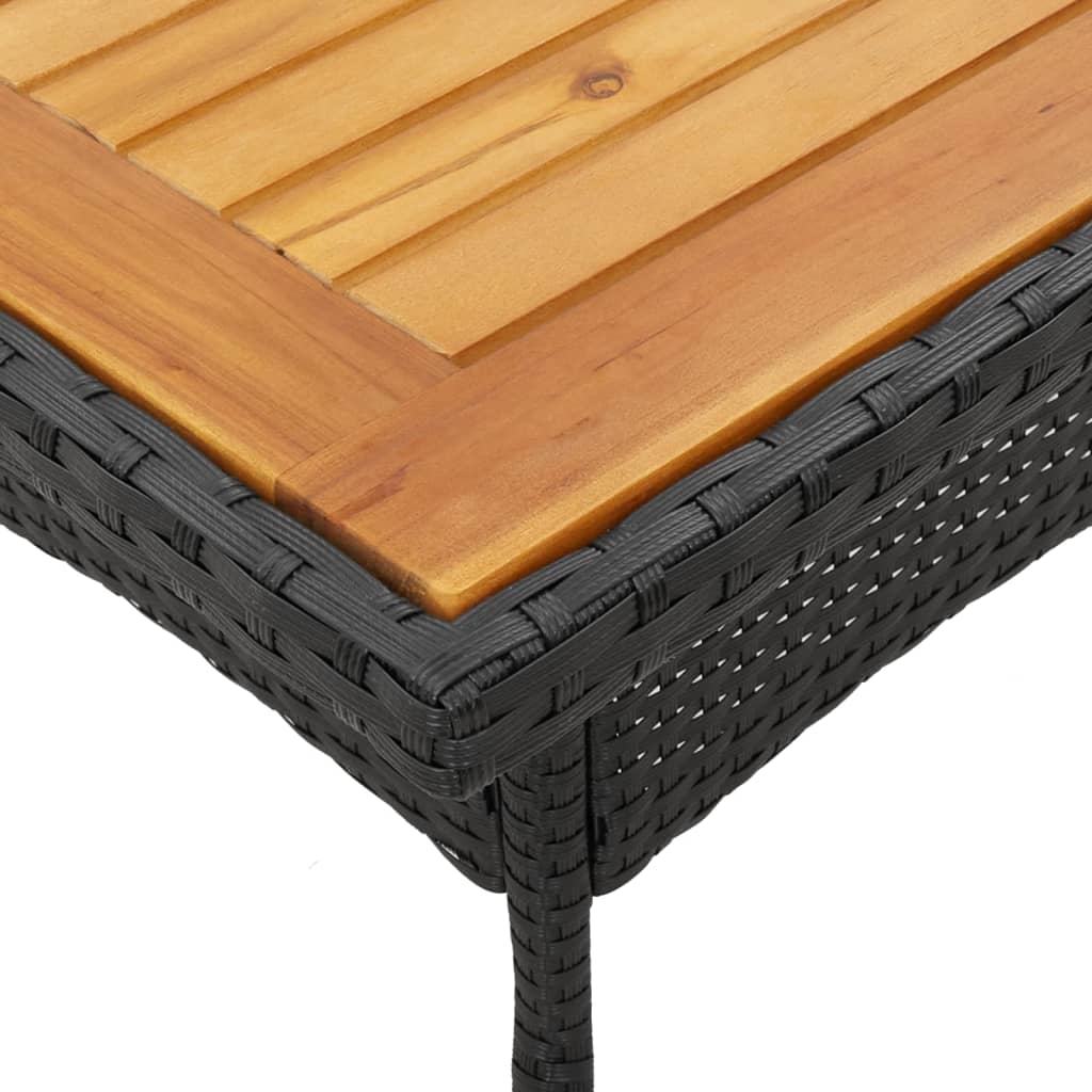 vidaXL Gartentisch mit Holzplatte Schwarz 80x80x75 cm Poly Rattan