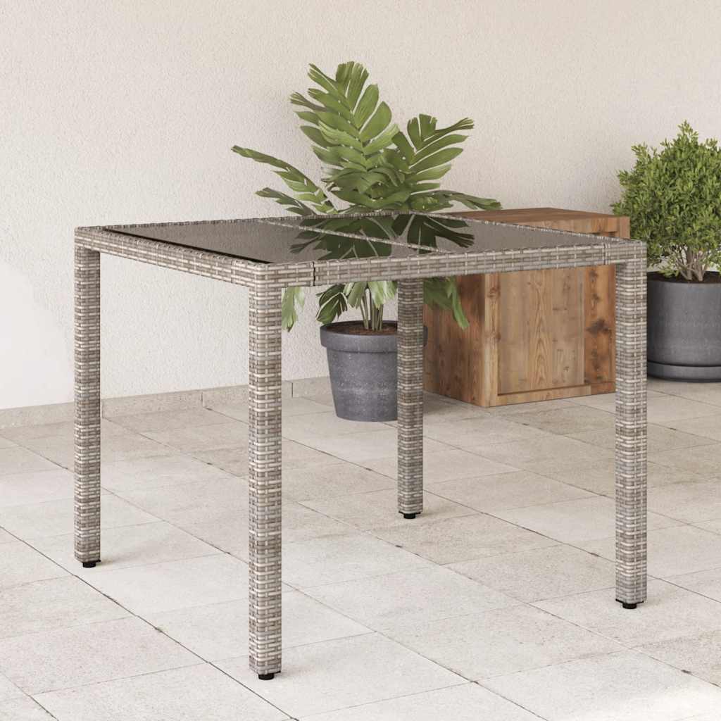 vidaXL Gartentisch mit Glasplatte Schwarz 90x90x75 cm Poly Rattan