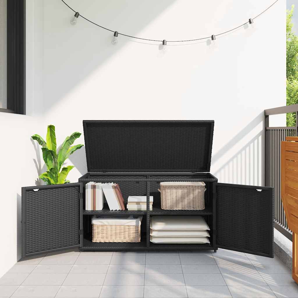 vidaXL Gartenschrank Schwarz 110x55x60,5 cm Poly Rattan