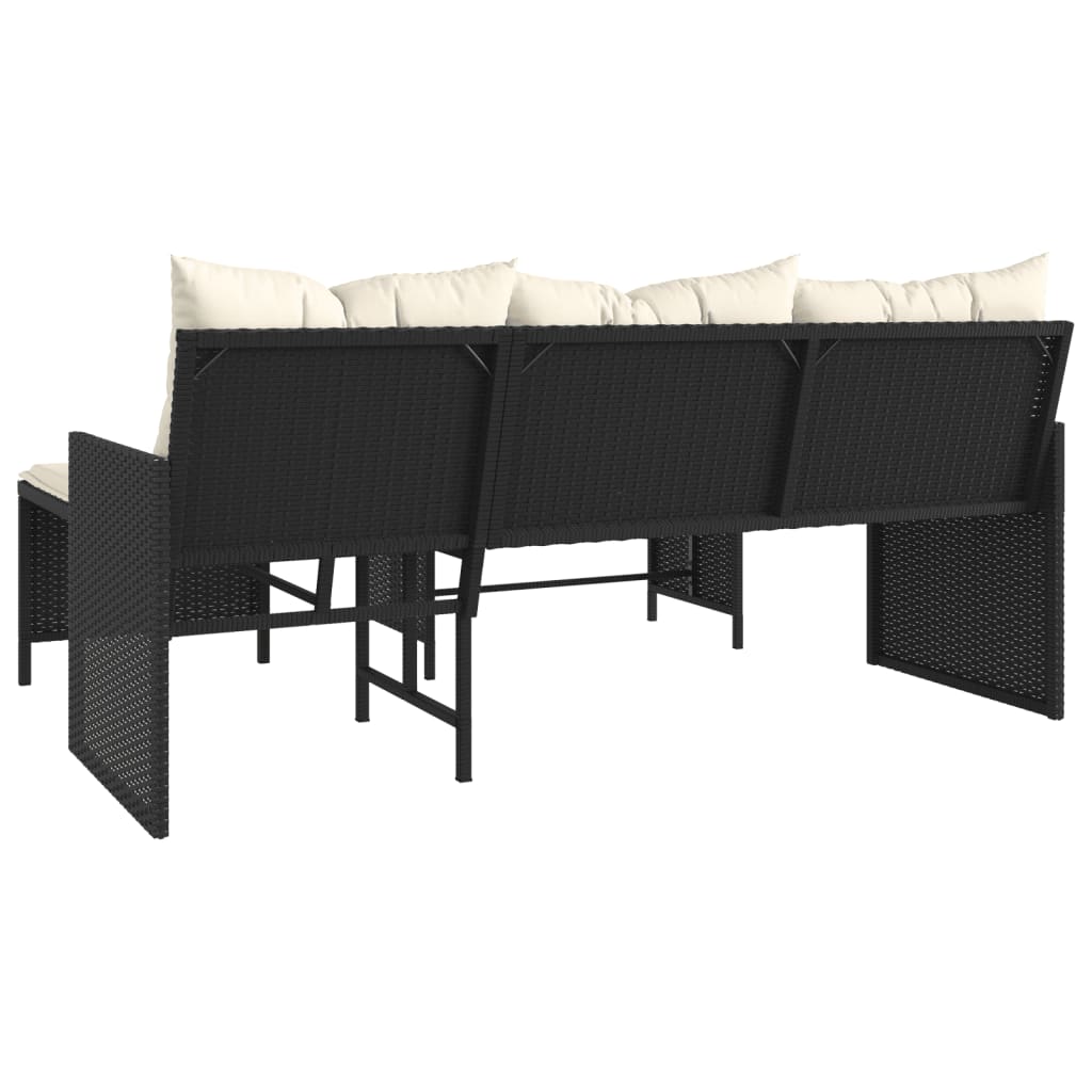 vidaXL Gartensofa in L-Form mit Tisch und Kissen Schwarz Poly Rattan
