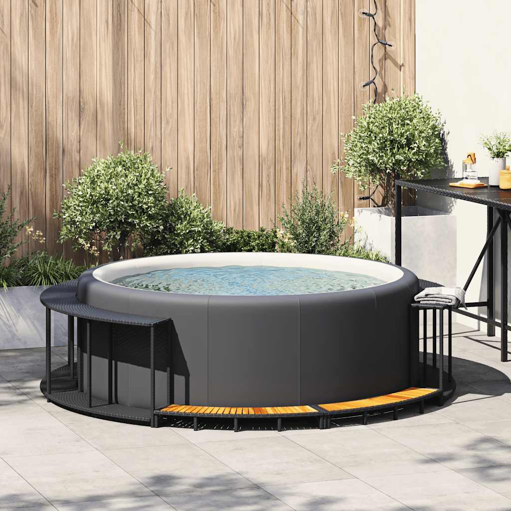 vidaXL Whirlpool-Umrandung mit Stauraum Holztreppe Schwarz Poly Rattan