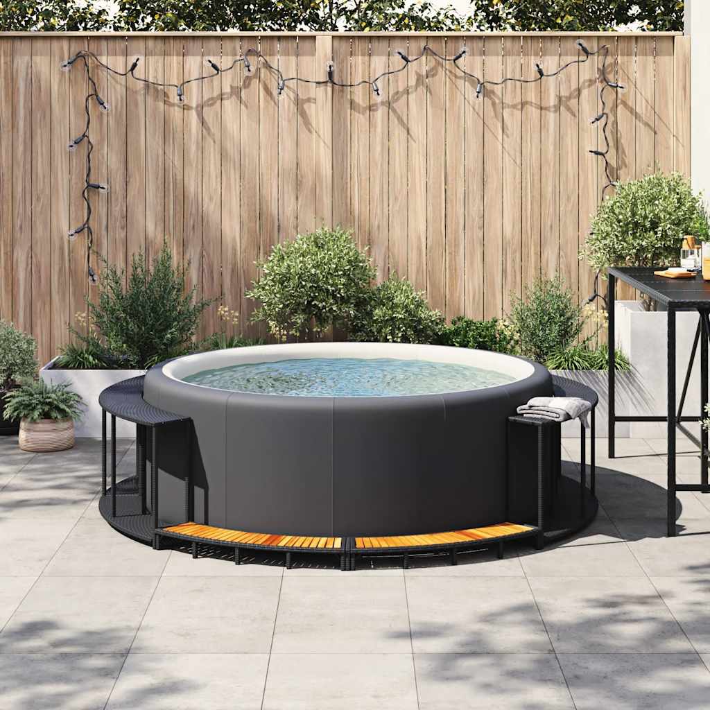 vidaXL Whirlpool-Umrandung mit Stauraum Holztreppe Schwarz Poly Rattan