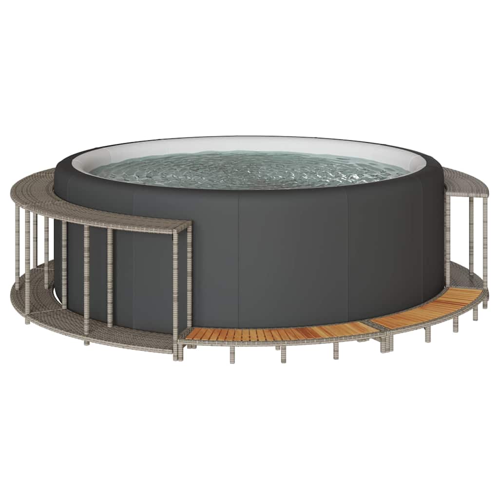 vidaXL Whirlpool-Umrandung mit Stauraum Holztreppe Schwarz Poly Rattan