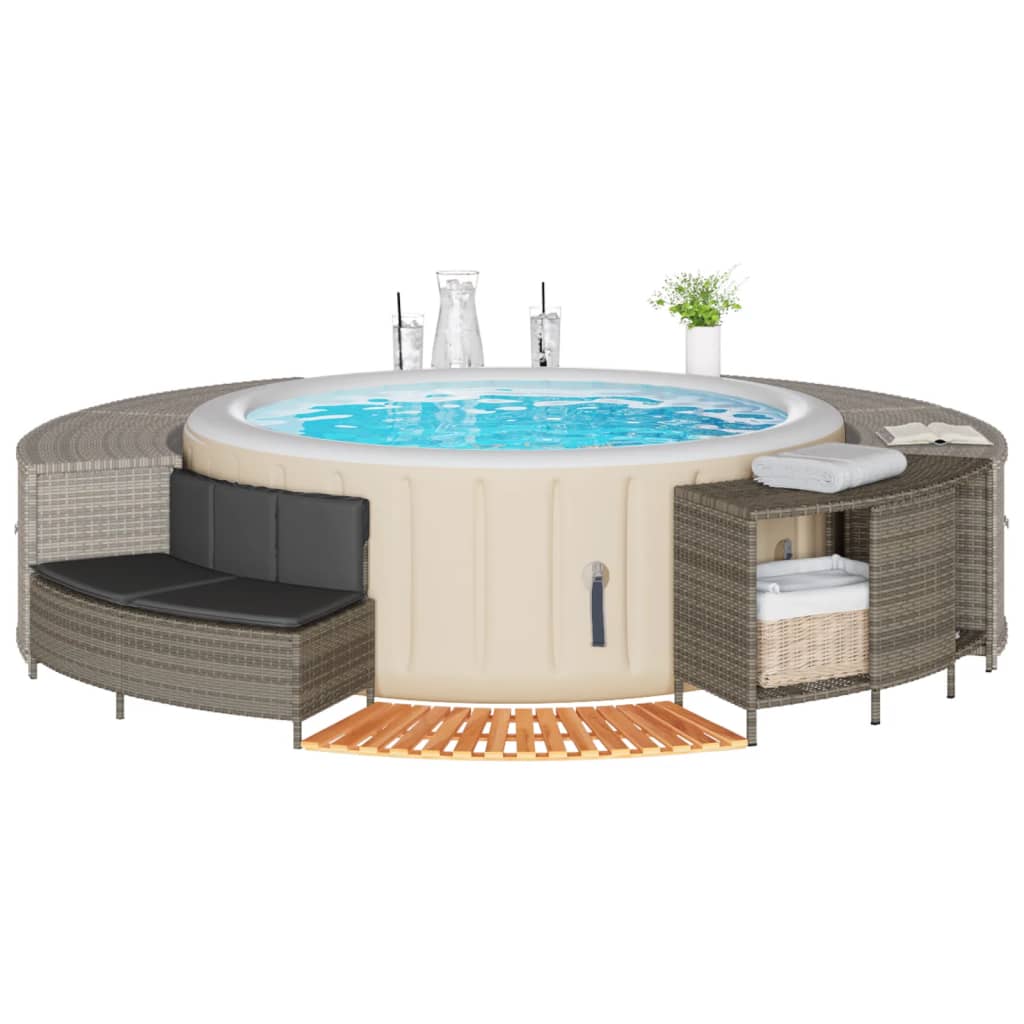 vidaXL Whirlpool-Umrandung Schwarz Poly-Rattan und Massivholz Akazie