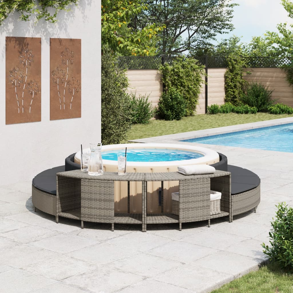 vidaXL Outdoor-Regale für Whirlpool 2 Stk. Grau Poly Rattan