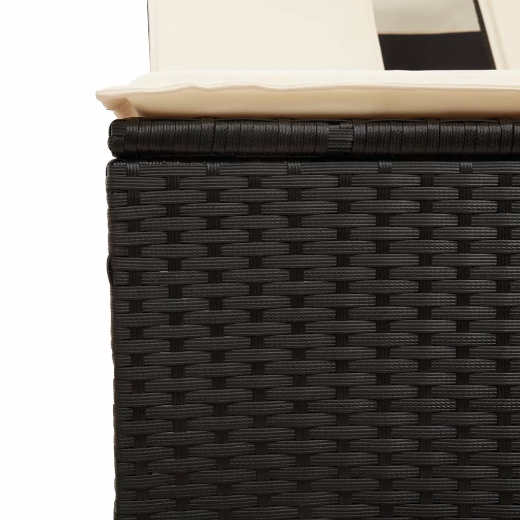 vidaXL Doppel-Sonnenliege mit Dach und Auflagen Schwarz Poly Rattan