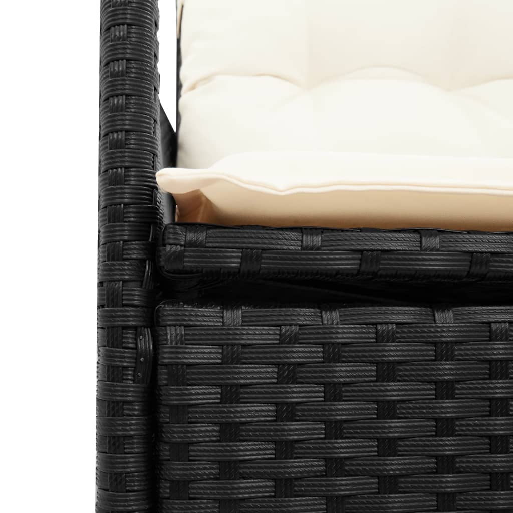 vidaXL Gartensessel Verstellbar mit Kissen Schwarz Poly Rattan