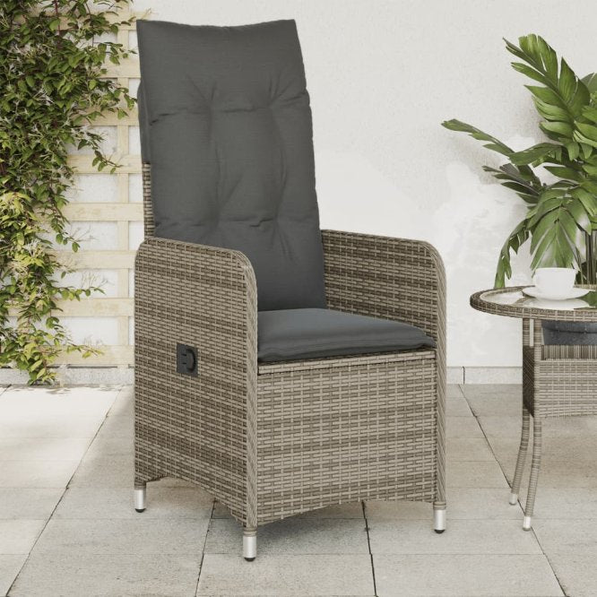vidaXL Gartensessel Verstellbar mit Kissen Schwarz Poly Rattan