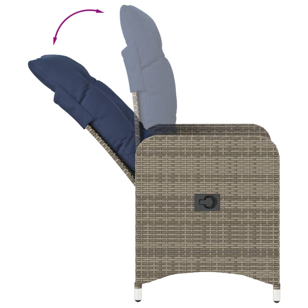 vidaXL Gartensessel Verstellbar mit Kissen Grau Poly Rattan