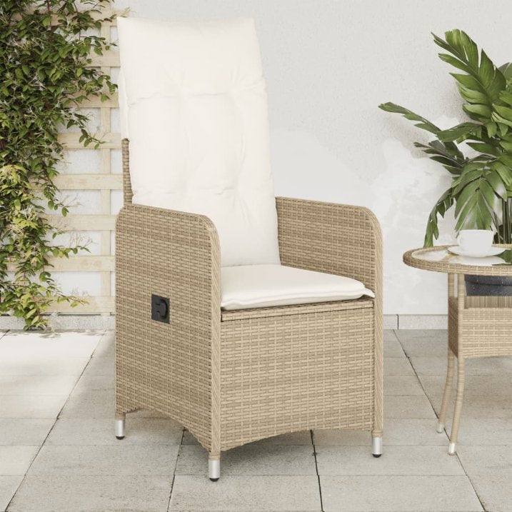 vidaXL Gartensessel Verstellbar mit Kissen Schwarz Poly Rattan