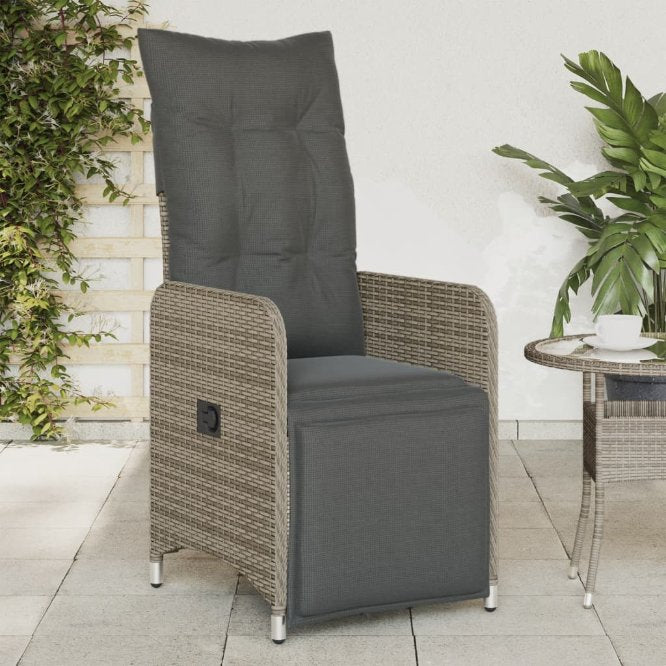 vidaXL Gartensessel Verstellbar mit Kissen Schwarz Poly Rattan