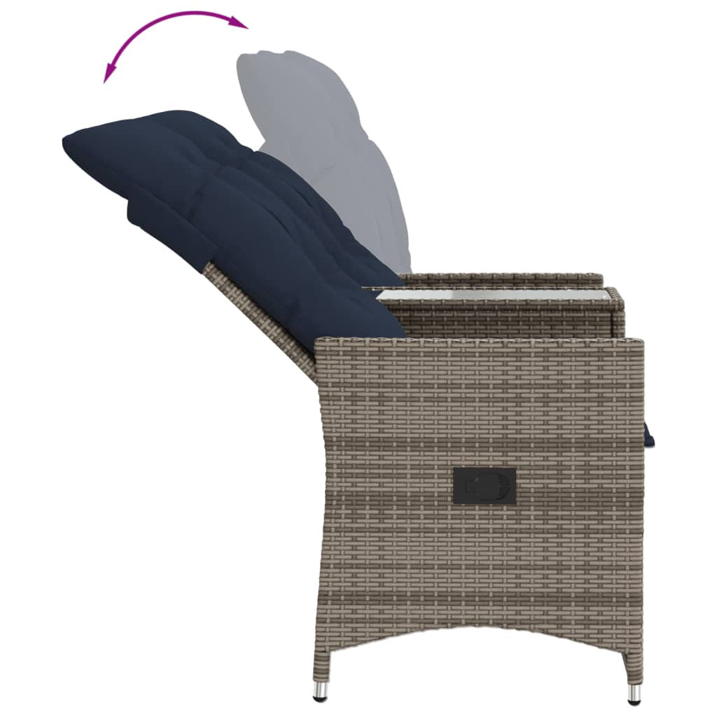 vidaXL Gartensofa Verstellbar 2-Sitzer mit Tisch Grau Poly Rattan
