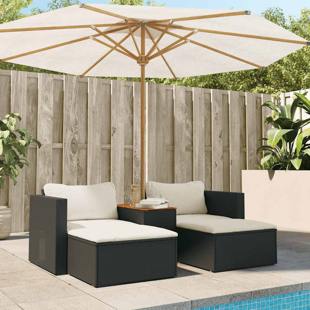 vidaXL 5tlg. Garten-Sofagarnitur mit Kissen Schwarz Poly Rattan Akazie