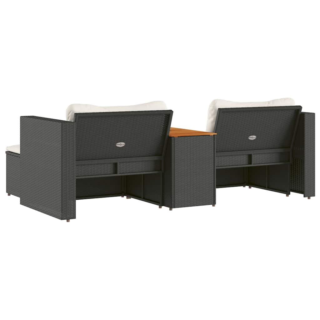 vidaXL 5tlg. Garten-Sofagarnitur mit Kissen Schwarz Poly Rattan Akazie
