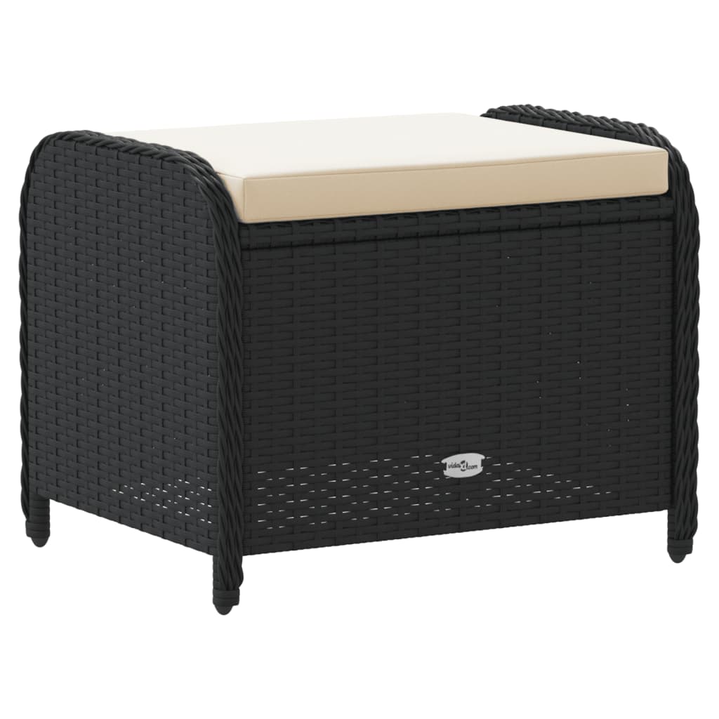 vidaXL Gartenhocker mit Kissen Schwarz 58x46x46 cm Poly Rattan