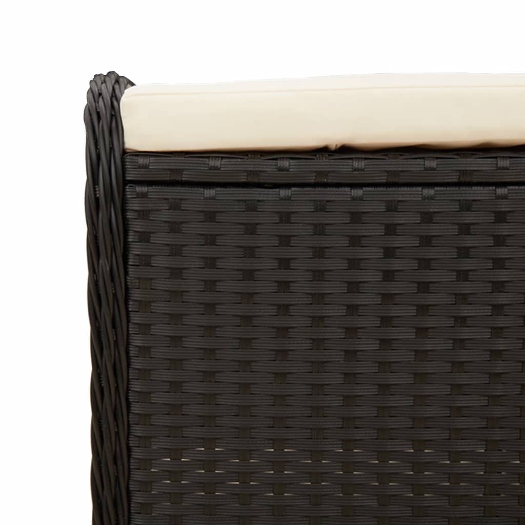 vidaXL Gartenhocker mit Kissen Schwarz 58x46x46 cm Poly Rattan