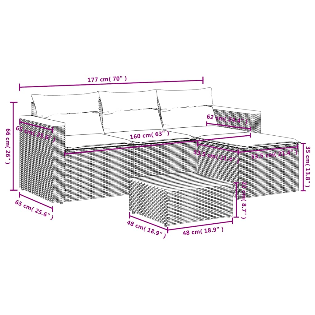 vidaXL 3-tlg. Garten-Sofagarnitur mit Kissen Schwarz Poly Rattan