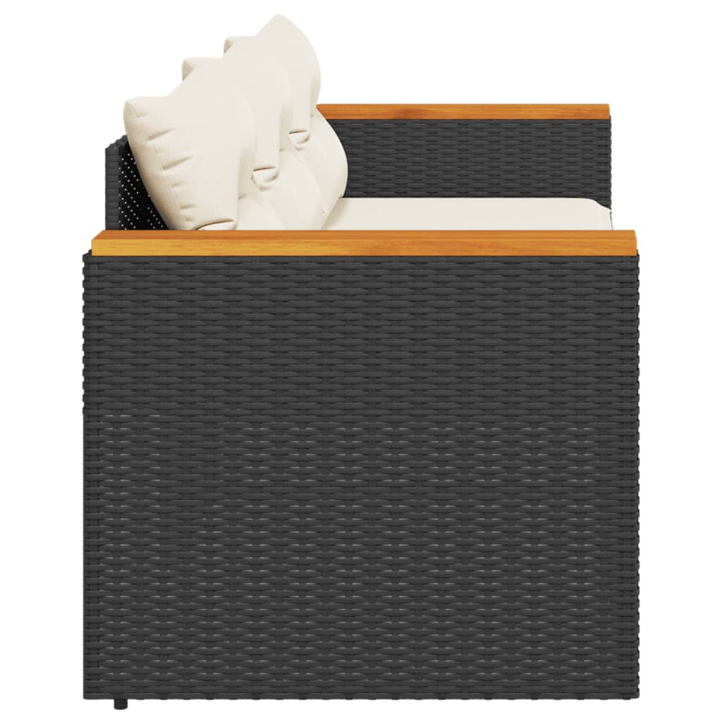 vidaXL Gartensofa mit Kissen 3-Sitzer Schwarz Poly Rattan