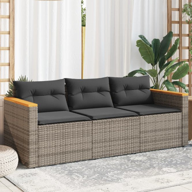 vidaXL Gartensofa mit Kissen 3-Sitzer Schwarz Poly Rattan