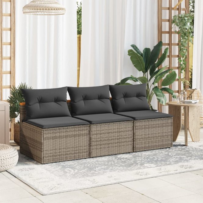 vidaXL Gartensofas ohne Armlehnen mit Kissen 2 Stk Schwarz Poly Rattan