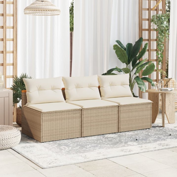 vidaXL Gartensofas ohne Armlehnen mit Kissen 2 Stk Schwarz Poly Rattan