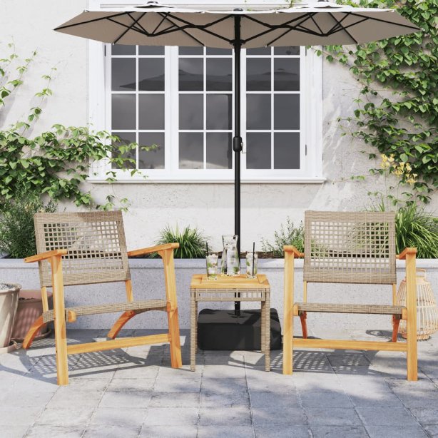 vidaXL 3-tlg. Bistro-Set Schwarz Poly Rattan und Massivholz Akazie