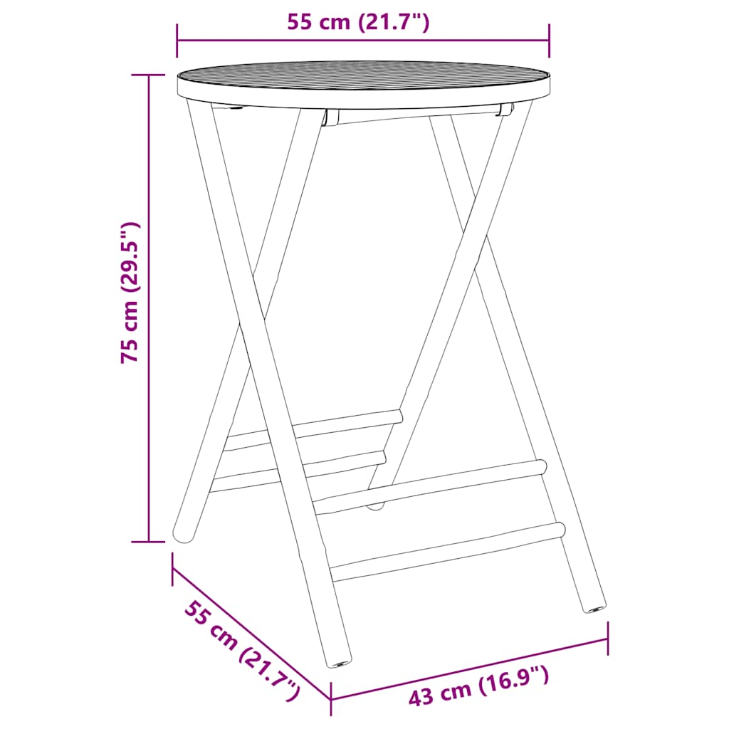 vidaXL 3-tlg. Bistro-Set Klappbar mit Cremeweißen Kissen Bambus