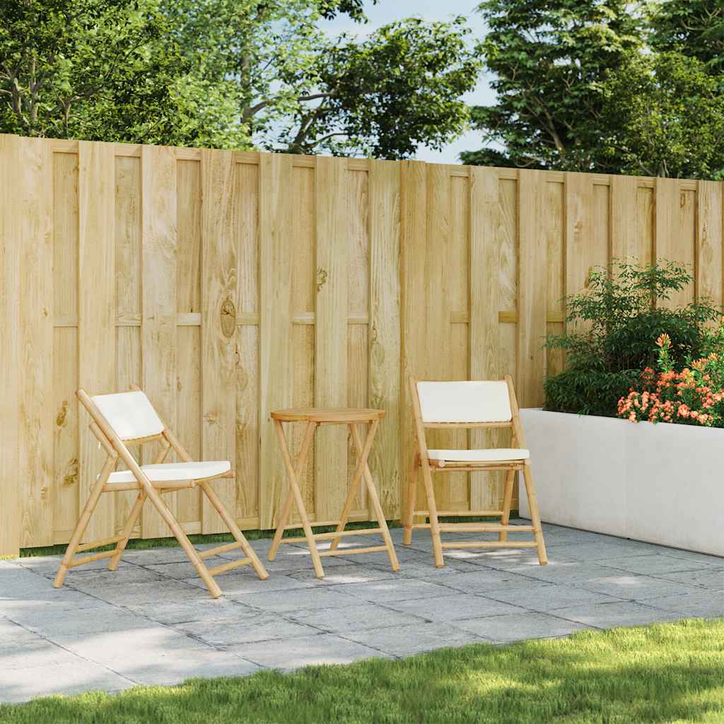 vidaXL 3-tlg. Bistro-Set Klappbar mit Cremeweißen Kissen Bambus