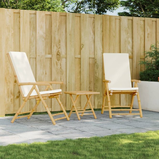 Gartenstühle 4 Stk. Verstellbar Klappbar mit Kissen Bambus